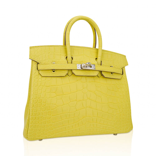 Birkin 25 Bag Lime Matte Alligator with Palladium Hardware