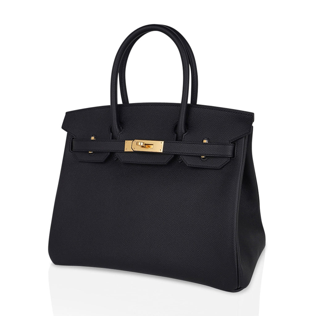 Birkin 30 Bag Black Gold Hardware Epsom Leather New w/ Box