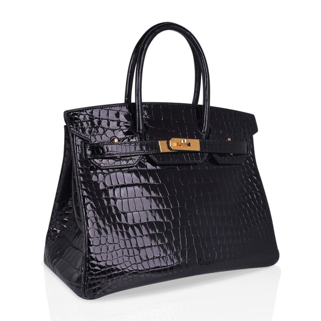Birkin 30 Bag Black Porosus Crocodile with Gold Hardware