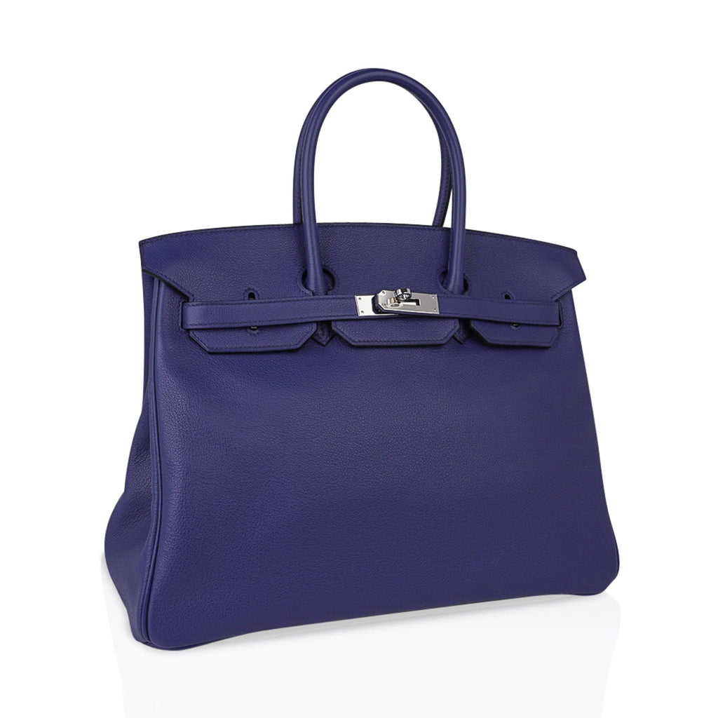 Limited Edition Birkin 35 Bag Blue Sapphire Taurillon Novillo Leather & Toile Sea Surf & Fun