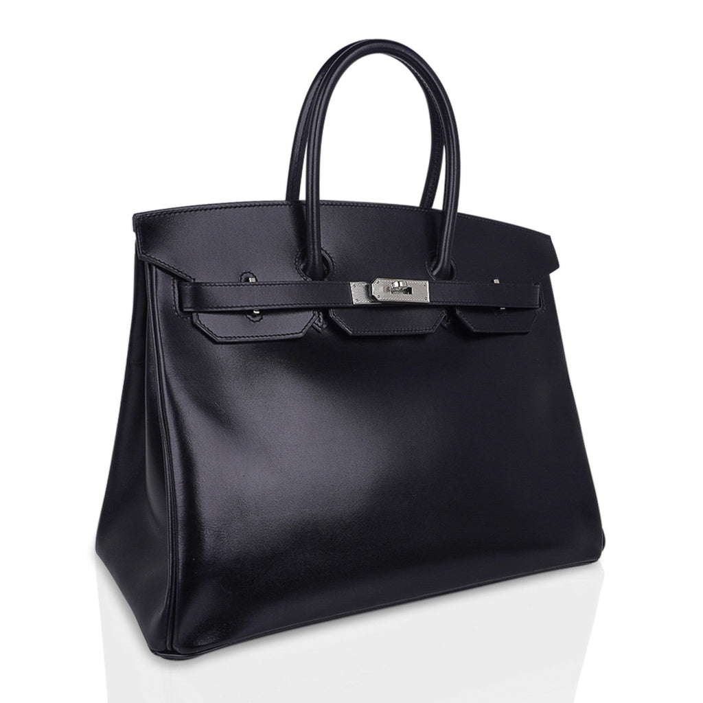Birkin 35 Bag Black Box Palladium Guilloche Hardware