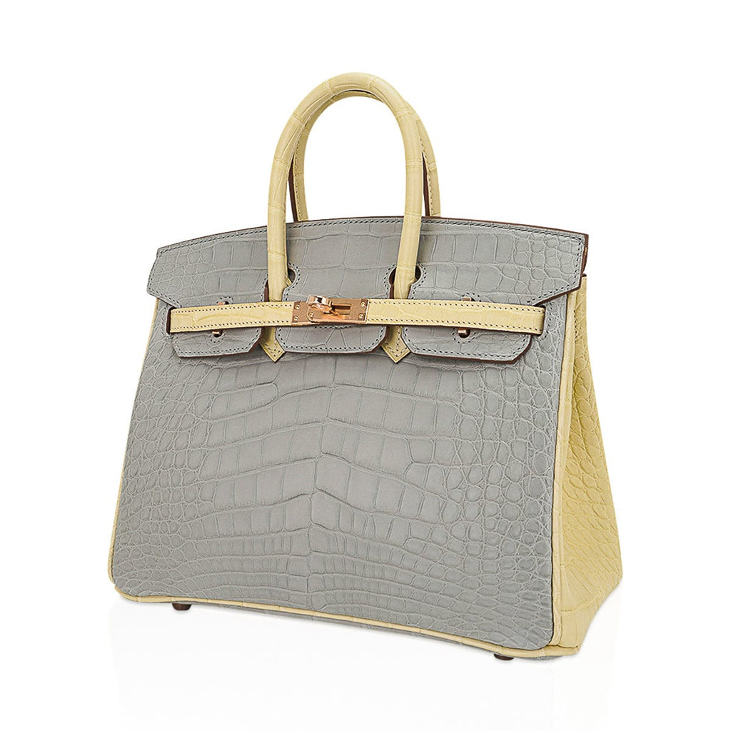 Special Order HSS Birkin 25 Bag Gris Perle & Vanille Matte Alligator with Rose Gold Hardware