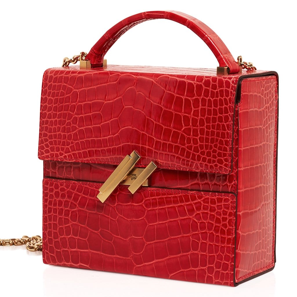Cinhetic Bag Rouge de Coeur Shiny Alligator Permabrass Hardware New w/Box