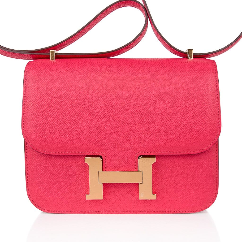 Mini Constance 18 Bag Rose Extreme Epsom Leather with Gold Hardware