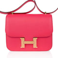 Mini Constance 18 Bag Rose Extreme Epsom Leather with Gold Hardware
