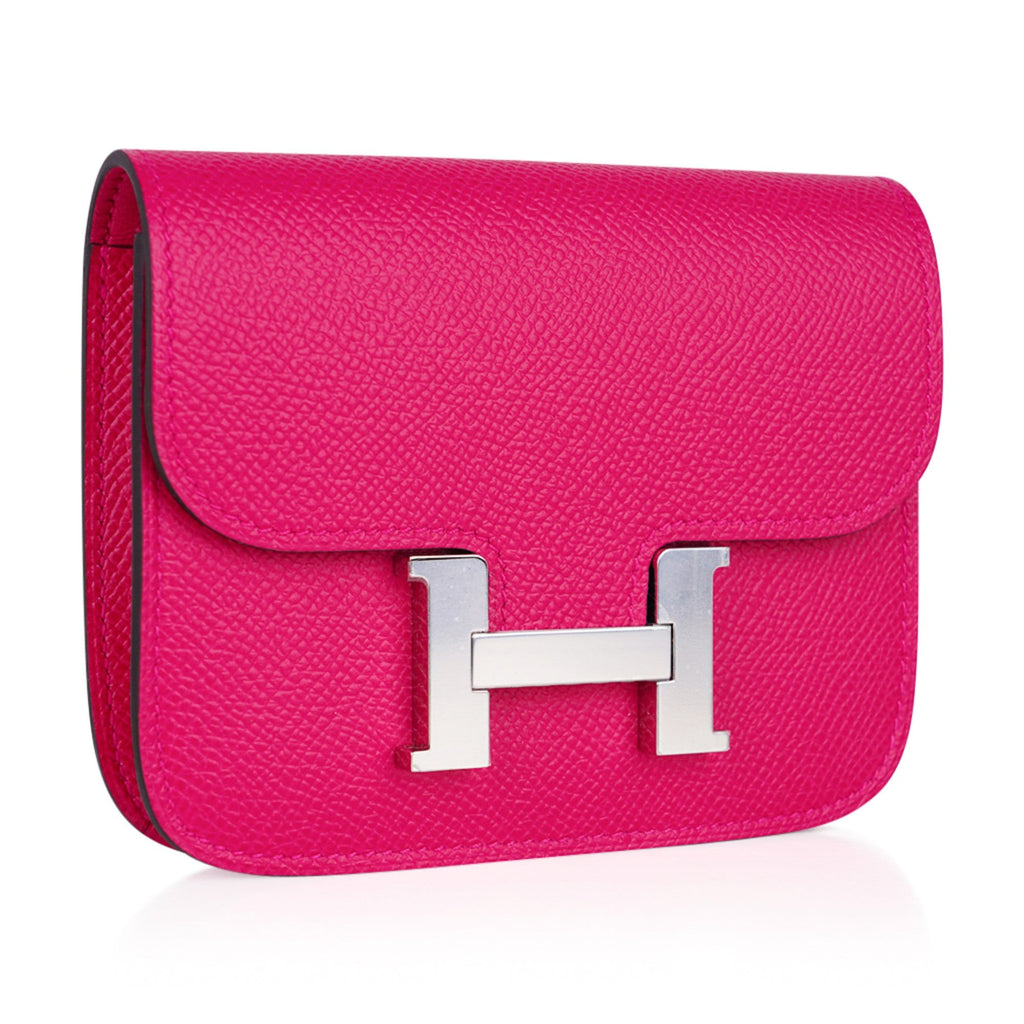 Constance Slim Wallet Waist Belt Bag Rose Mexico Epsom Palladium New/Box
