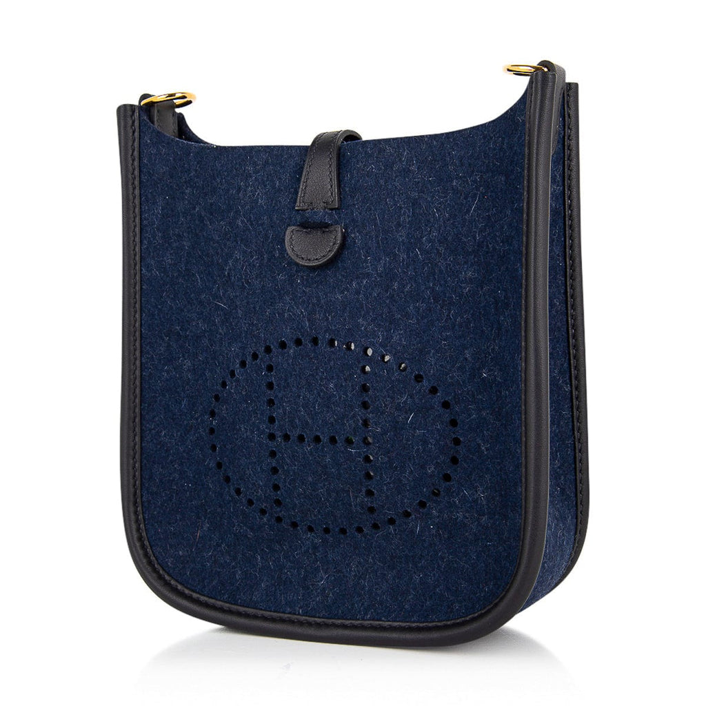 Limited Edition Mini Evelyne TPM Bag Blue Feutre Black Swift Leather with Gold Hardware