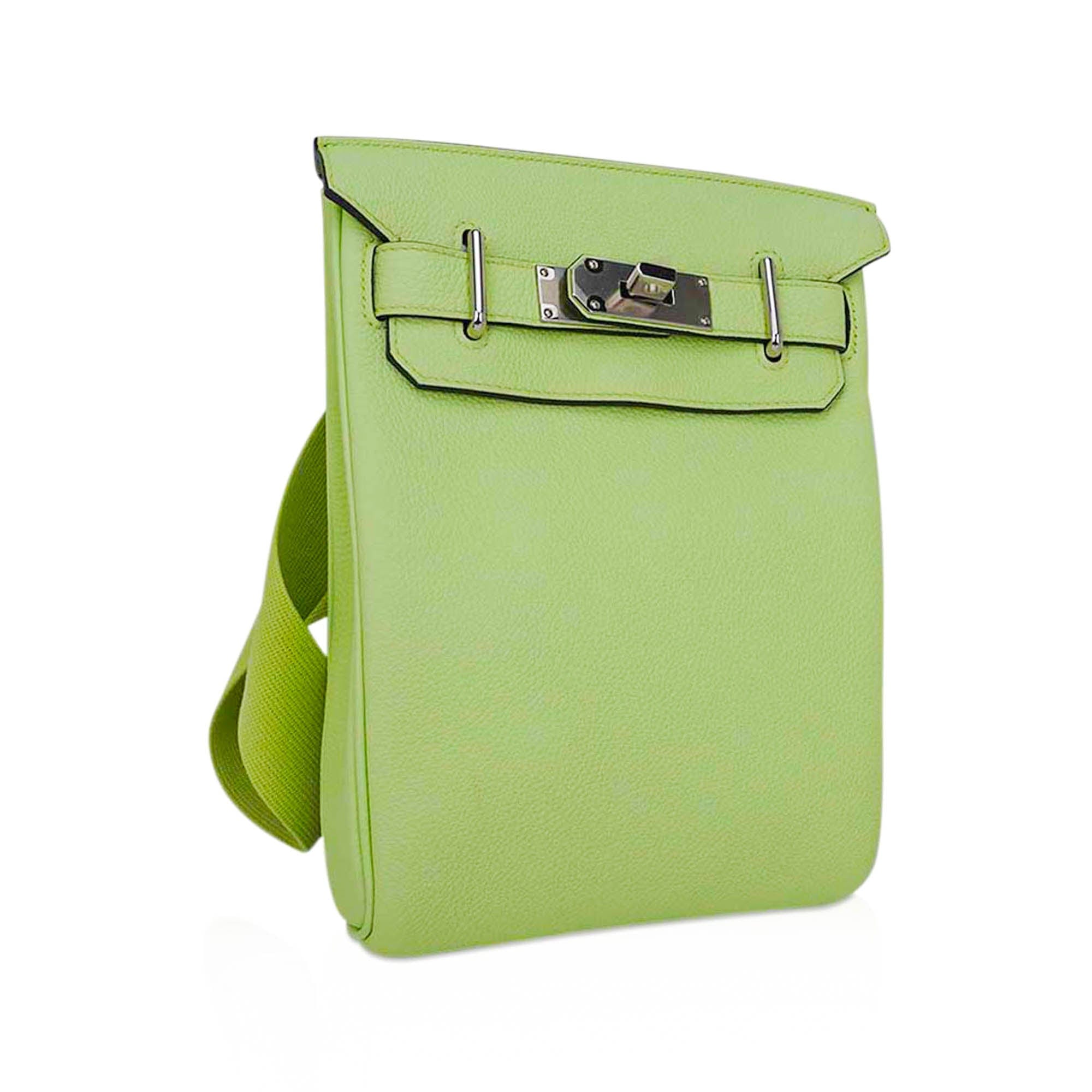 Hac a Dos PM Backpack Vert Absinthe Togo Leather with Palladium Hardware