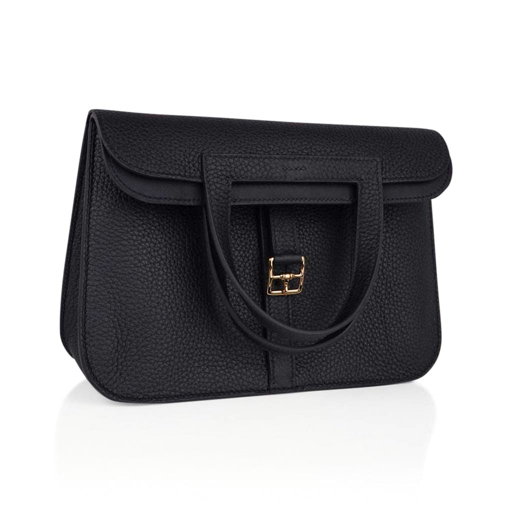 Halzan 25 Bag Black Gold Hardware Clemence Leather New w/Box
