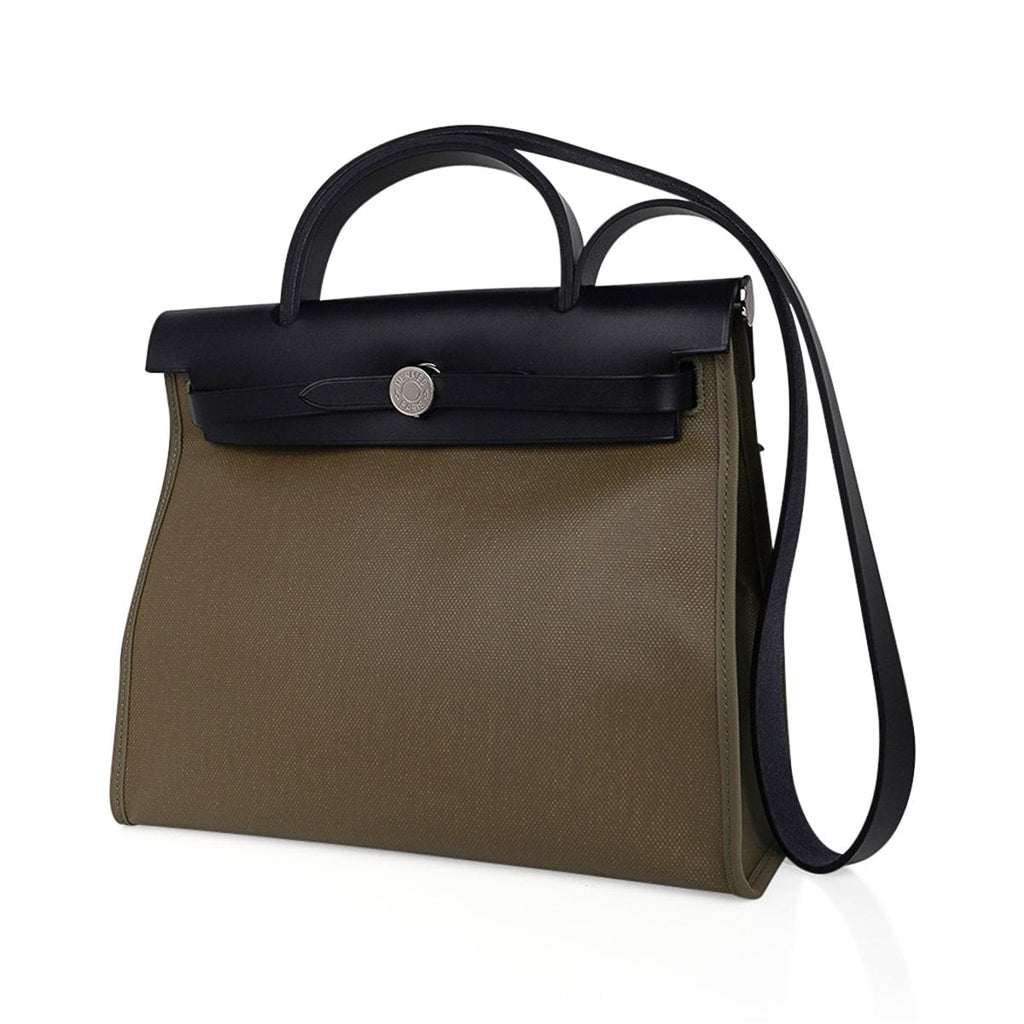 Herbag Zip 31 Bag Retourne Khaki Berline & Black Leather with Palladium Hardware