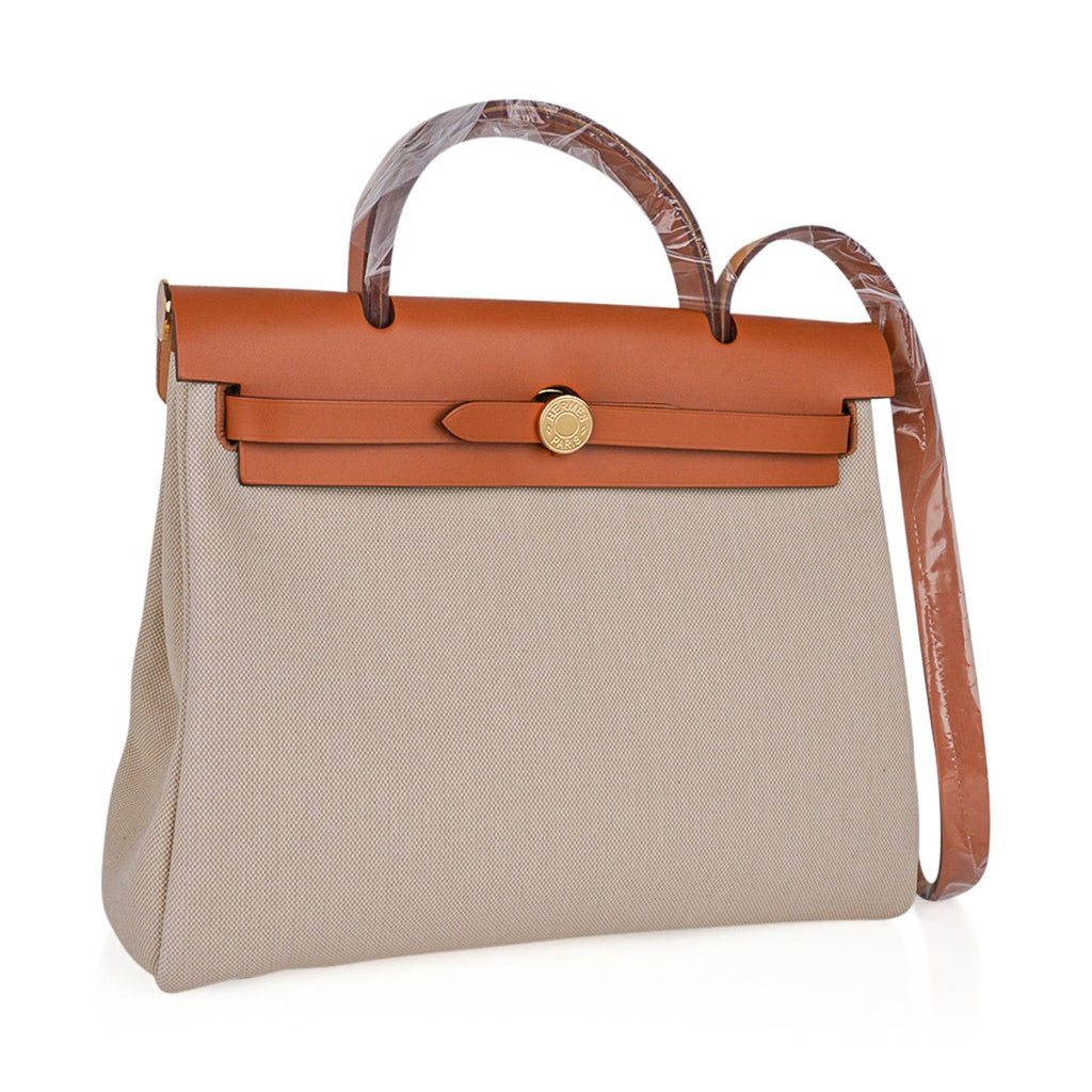 Herbag Zip Retourne 31 Bag Beton Toile Militaire / Natural Sable Leather Gold Hardware