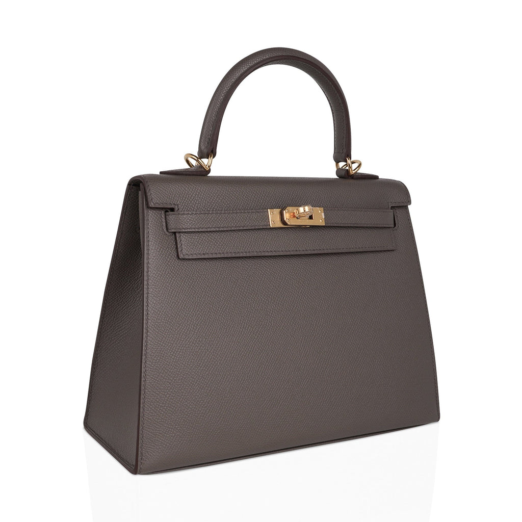 Kelly Sellier 25 Bag Etain Gold Hardware Epsom Leather New