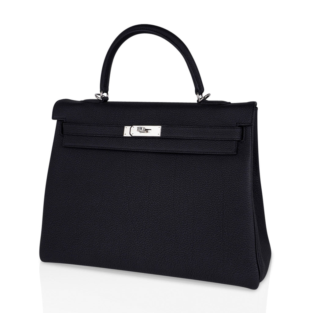 Kelly 35 Bag Black Retourne Togo Palladium Hardware New