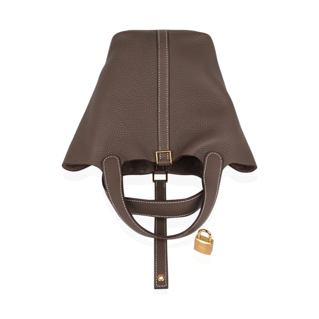 Picotin Lock 18 Etoupe Gold Hardware Clemence Leather