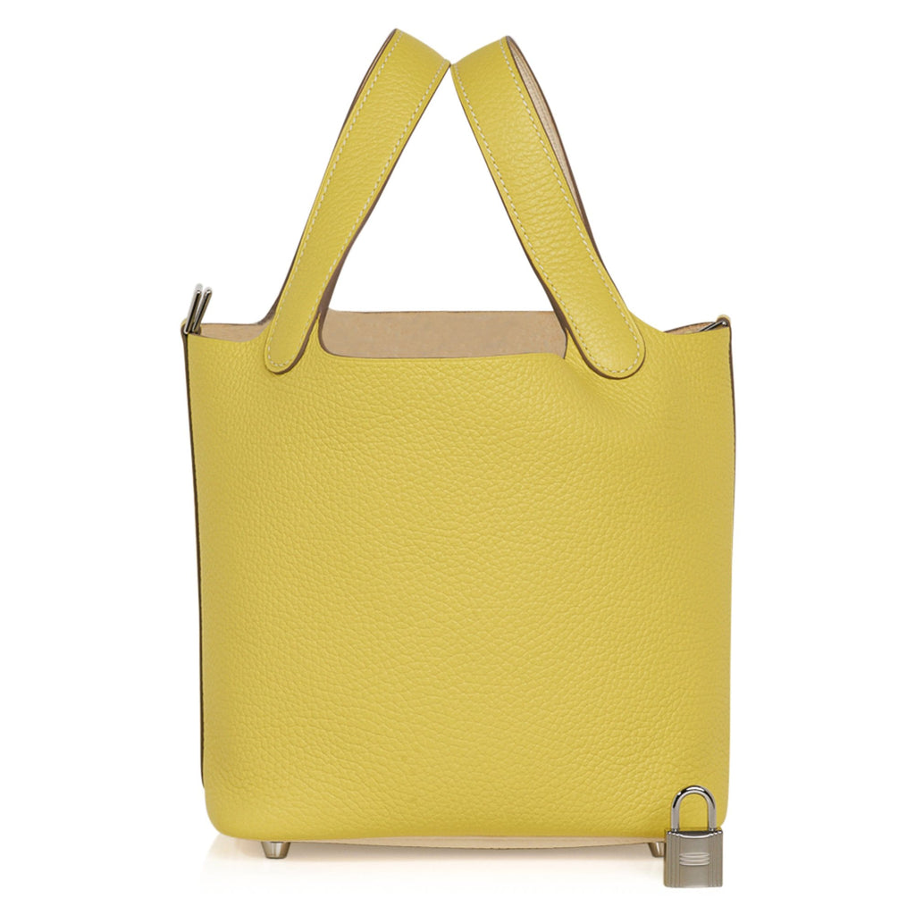 Picotin Lock 18 Casaque Bag Lime / Nata Bi-Color Tote Clemence Palladium
