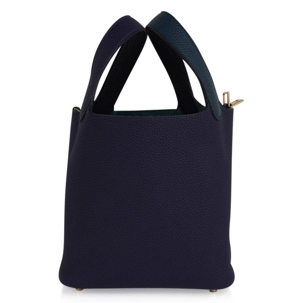Picotin Lock 18 Bag Vert Cypress / Blue Nuit / Black Tote Clemence Gold