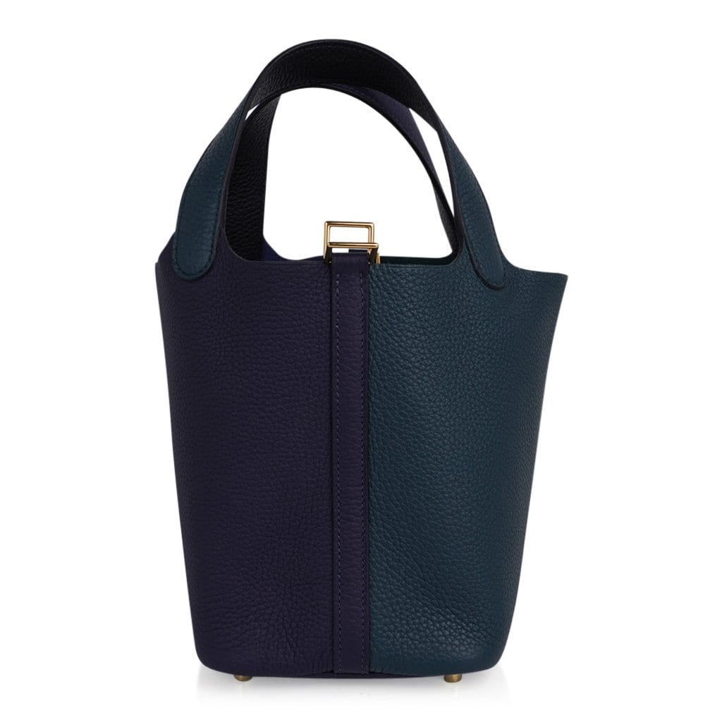 Picotin Lock 18 Bag Vert Cypress / Blue Nuit / Black Tote Clemence Gold