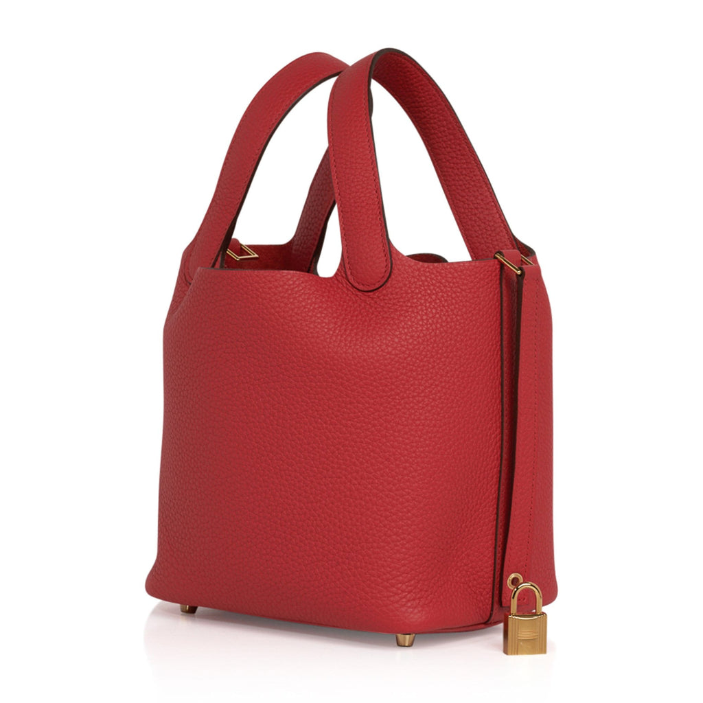 Picotin Lock 18 Bag Rouge Tomate Tote Clemence Gold Hardware