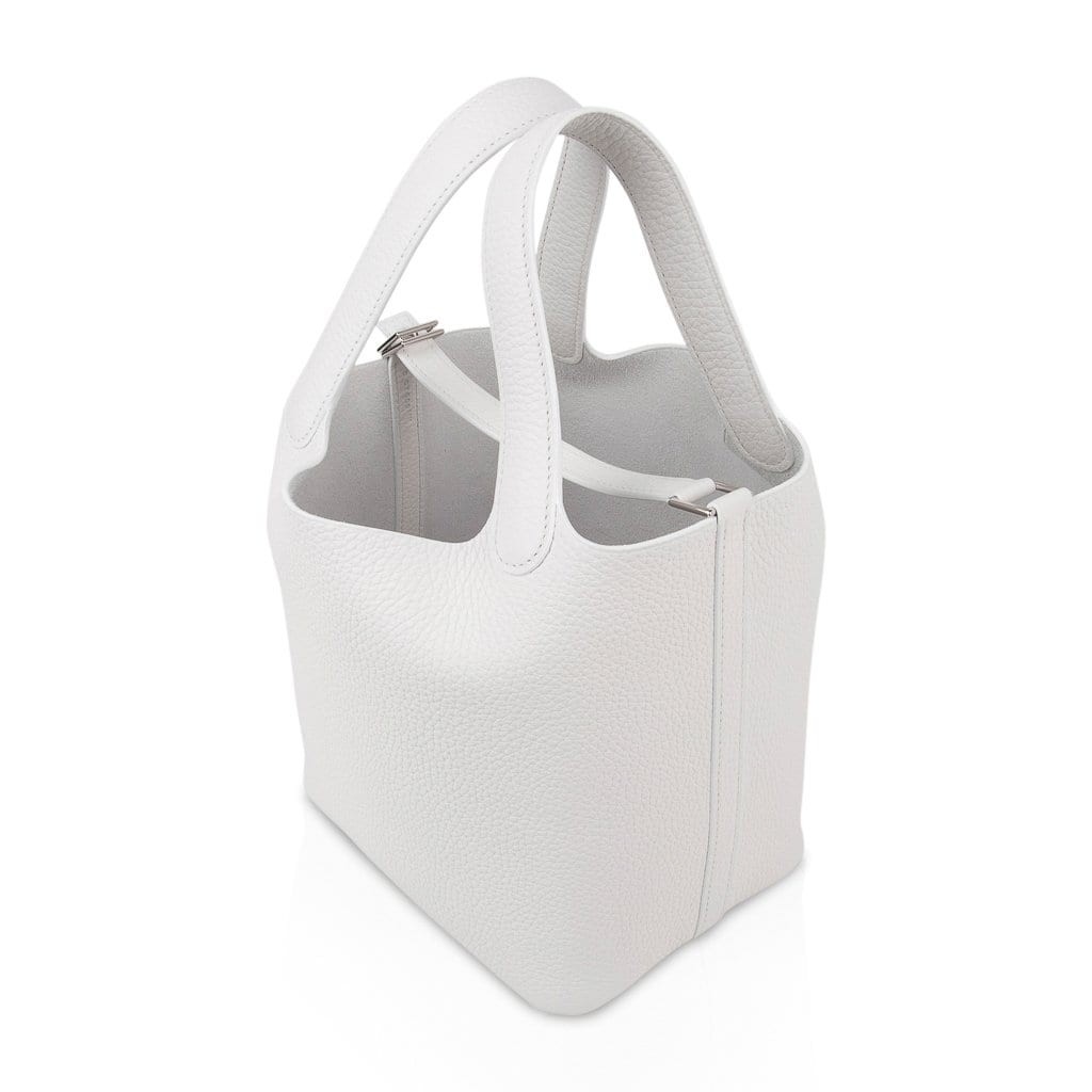 Picotin Lock 18 Bag White Tote Clemence Palladium Hardware