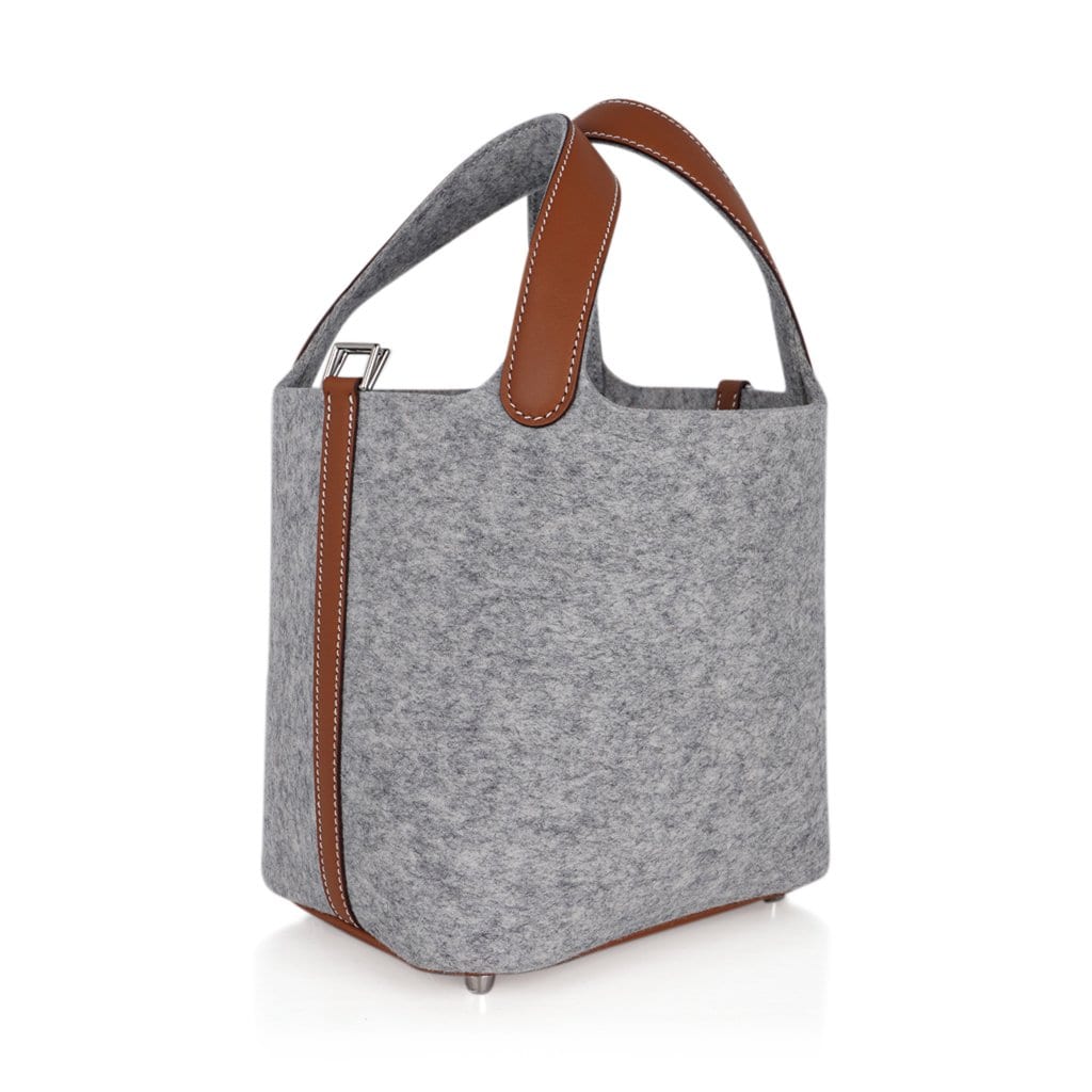 Picotin Lock Touch 18 Gray Feutre / Barenia Leather Tote Bag New w/Box