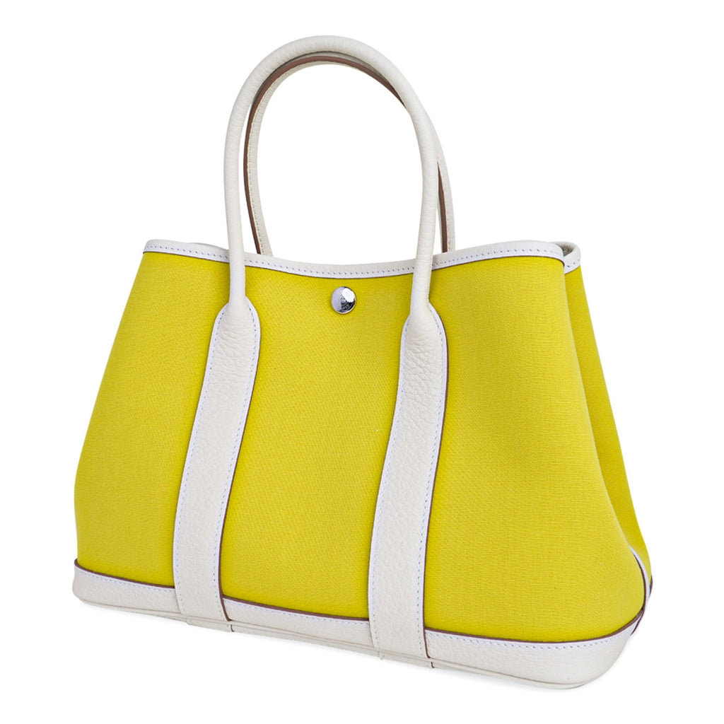 Garden Party 30 Bag Lime Toile Officier / Blanc Vache Country Leather