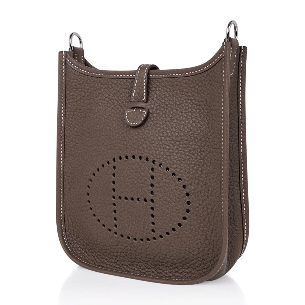 Mini Evelyne TPM Bag Etoupe Navy Strap Clemence Leather with Palladium Hardware