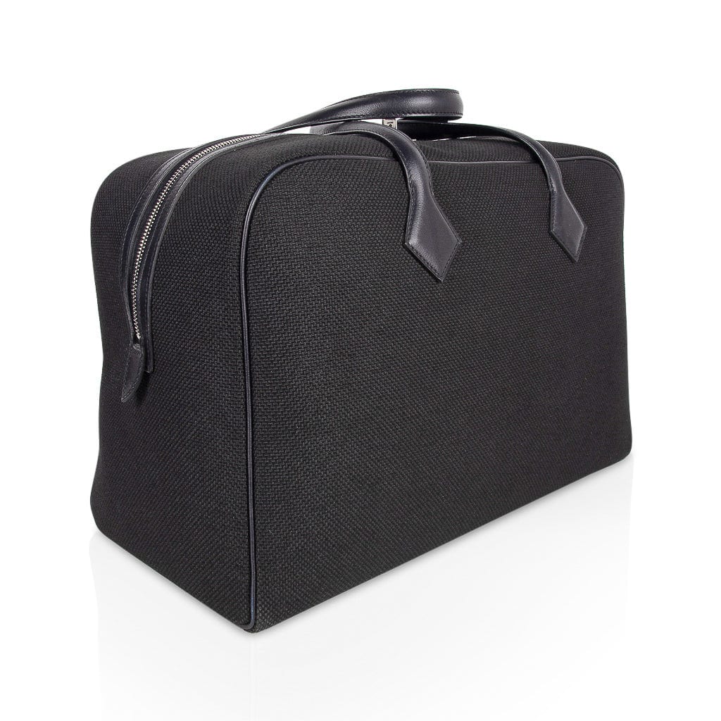 Victoria ll Fourre-Tout 43 Travel Bag Black Toile Palladium Hardware New